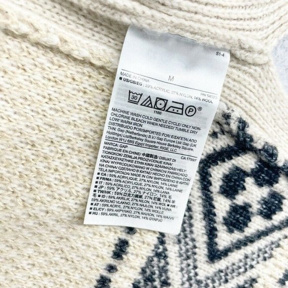GAP Womens Cardigan Sweater Aztec Size Medium Tan Knit Casual Wool Blend Top - Picture 5 of 6